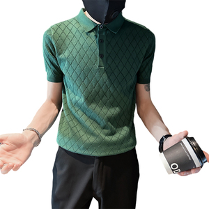 精神小伙夏季男士短袖t恤纯色修身绿色翻领polo衫C203-8868-特P48图片