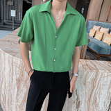 抖音直播青少年夏季绿色社会小伙短袖衬衫轻熟风半袖上衣8820，男装T恤，电商C208