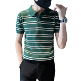 社会小伙夏季男士短袖t恤修身条纹翻领半袖polo衫C203-8871-特P48，男装T恤，电商C208