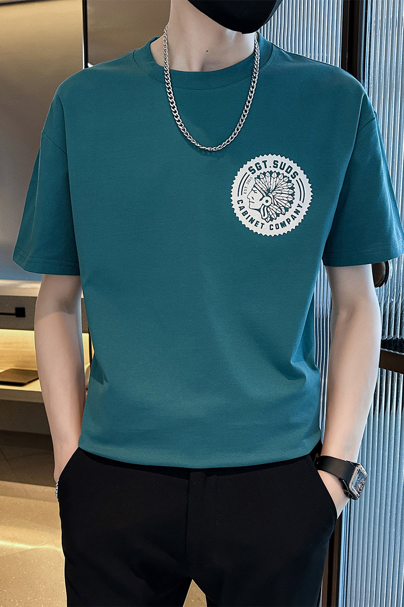 青少年学生夏季短袖潮牌印花t恤蓝色半袖圆领体恤C208-8880-特P38,男装T恤,电商C208