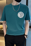 青少年学生夏季短袖潮牌印花t恤蓝色半袖圆领体恤C208-8880-特P38，男装T恤，电商C208