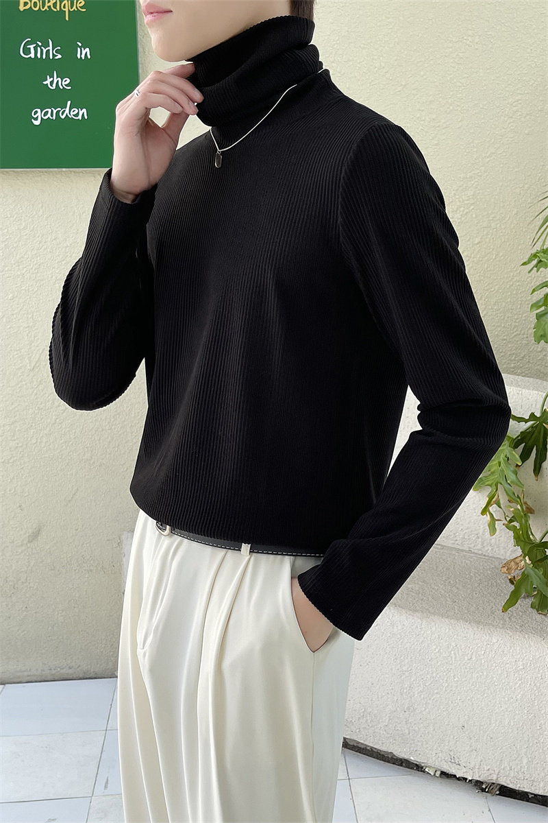 轻奢风黑色男士高领打底衫抖音直播高品质纯色针织衫C203-1067,男装T恤,电商C208