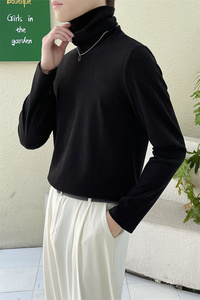 轻奢风黑色男士高领打底衫抖音直播高品质纯色针织衫C203-1067图片