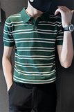 社会小伙夏季男士短袖t恤修身条纹翻领半袖polo衫C203-8871-特P48，男装T恤，电商C208
