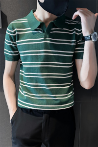 社会小伙夏季男士短袖t恤修身条纹翻领半袖polo衫C203-8871-特P48图片