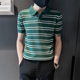 社会小伙夏季男士短袖t恤修身条纹翻领半袖polo衫C203-8871-特P48，男装T恤，电商C208