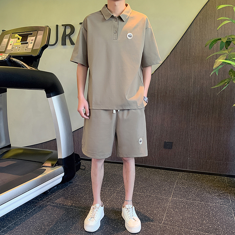 精神小伙夏季男士短袖翻领Polo衫2023潮牌短裤套装C208-8883-P88，男装牛仔裤，电商C208