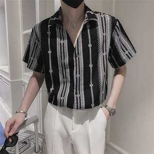 2026夏季男士短袖花衬衣精神小伙时尚潮流半袖上衣C203-8810-P58图片