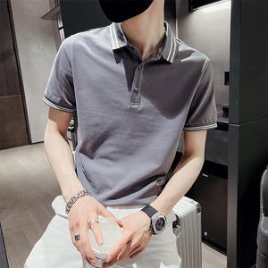 社会小伙夏季男士翻领Polo衫时尚百搭纯色修身T恤C203-8804-P58图片