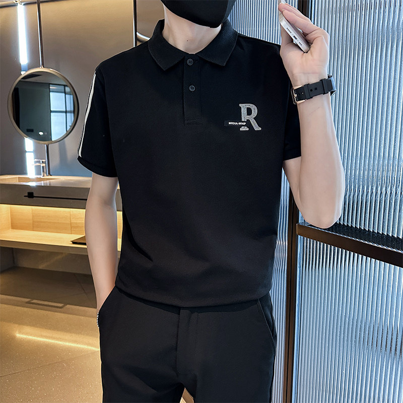 精神小伙夏季男士翻领polo衫短袖条纹修身t恤男C208-8876-特P48,男装T恤,电商C208