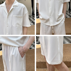 2025夏季新款男士白色套装轻熟风短袖短裤两件套C208-8874-P88图片