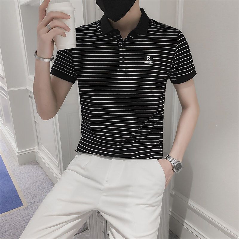 夏季男士条纹翻领Polo衫时尚休闲短袖修身T恤C203-8806-P58控78,男装T恤,电商C208