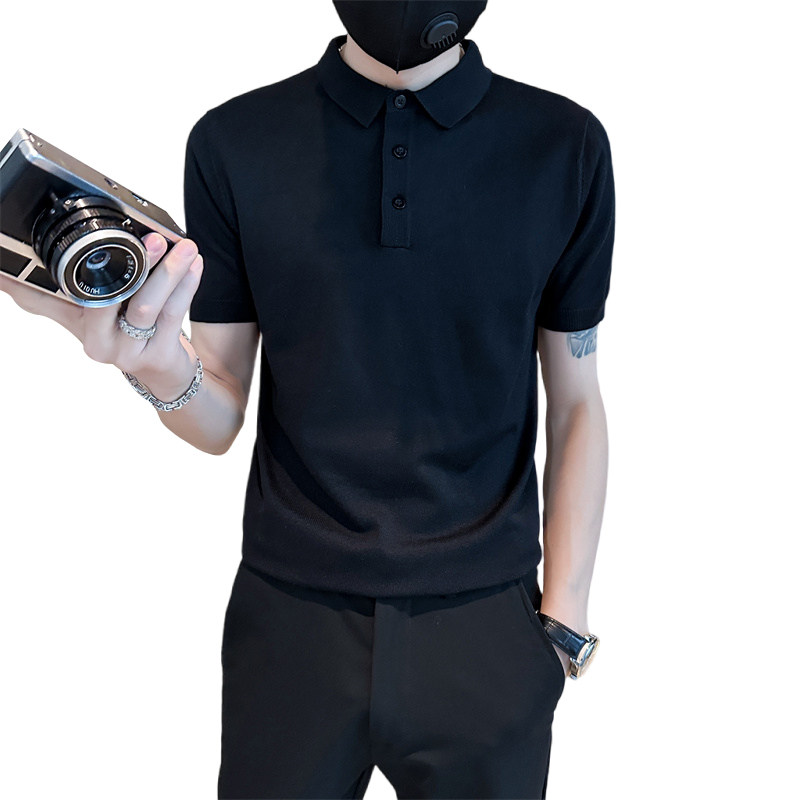 夏季男士修身纯色针织衫半袖黑色t恤翻领Polo衫C203-8866-特P48,男装T恤,电商C208