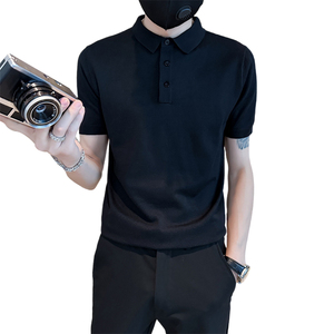 夏季男士修身纯色针织衫半袖黑色t恤翻领Polo衫C203-8866-特P48图片