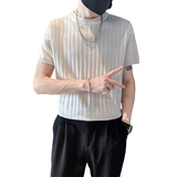 2025夏季新款男士圆领针织衫白色短袖t恤条纹体恤C203-8870-特P48，男装T恤，电商C208