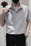2026夏季男士灰色尖领衬衫时尚潮流短袖纯色上衣C203-8821-P58，男装T恤，电商C208