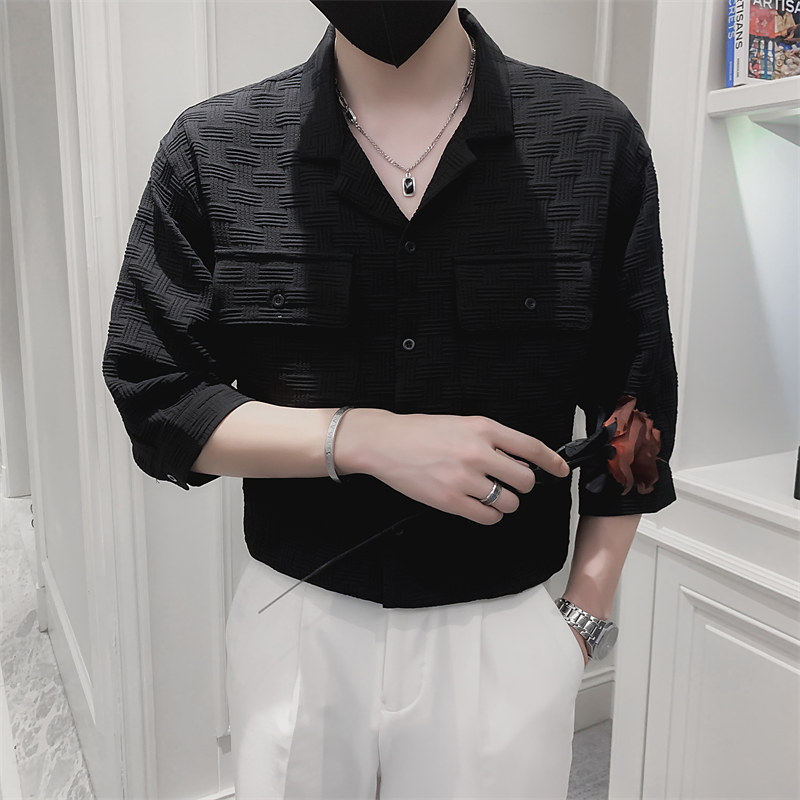 店主风夏季新款男士黑色短袖衬衫百搭多口袋衬衣男C203-8818P68，男装T恤，电商C208