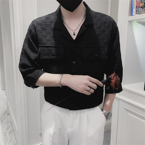 店主风夏季新款男士黑色短袖衬衫百搭多口袋衬衣男C203-8818P68，男装T恤，电商C208