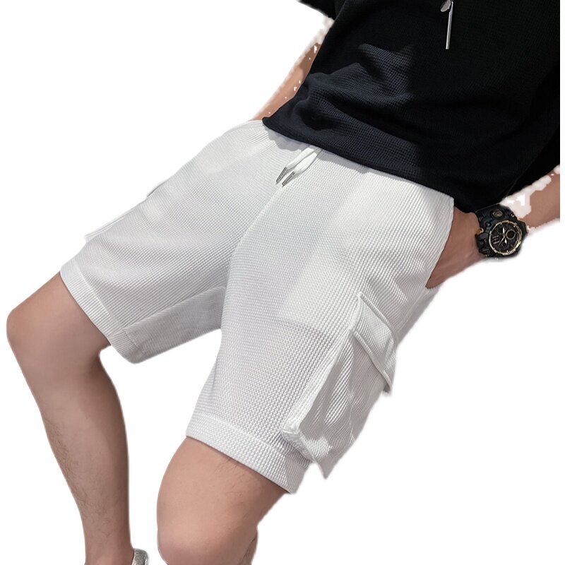 社会小伙夏季男士工装裤休闲直筒多口袋华夫格短裤C203-6012-P45,男装牛仔裤,电商C208
