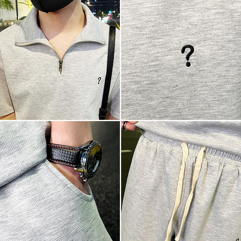 2025夏季新款男士套装短袖T恤五分裤纯色修身两件套C203-6695-P88,男装牛仔裤,电商C208