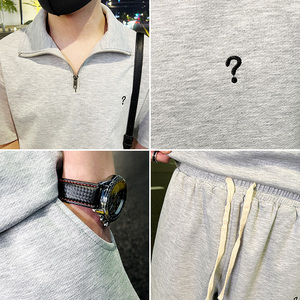 2025夏季新款男士套装短袖T恤五分裤纯色修身两件套C203-6695-P88图片