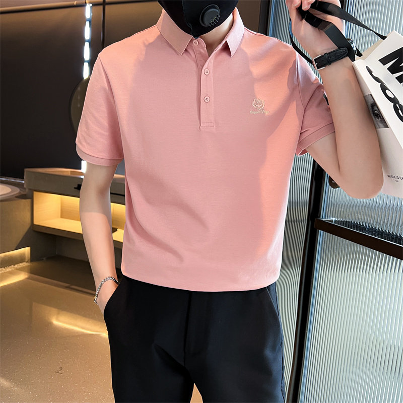 青少年男生夏季短袖T恤个性刺绣翻领体恤半袖打底衫C203-8853-P58图片