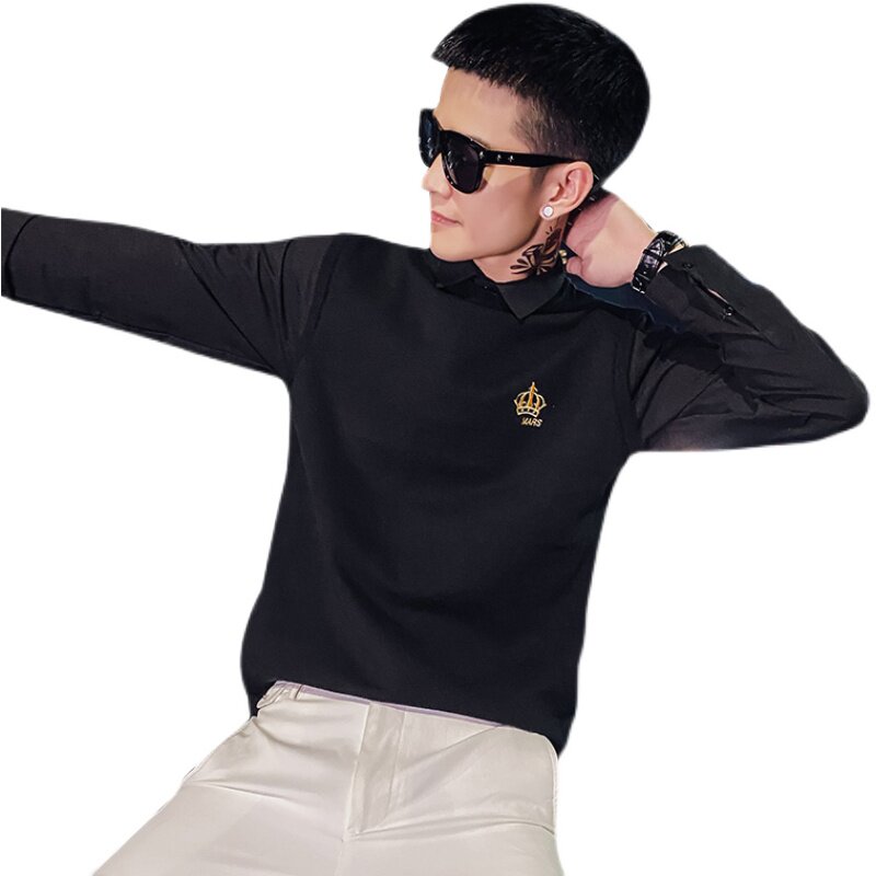 社会小伙秋冬季假两件针织衫皇冠刺绣修身毛衣男C203-5077P65控88,男装针织衫/毛衣,电商C208