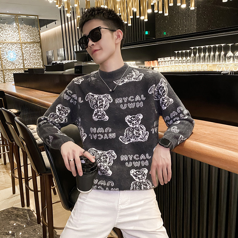 社会小伙冬季保暖毛衣男小熊提花圆领休闲针织衫DS-C203-5308-P68图片