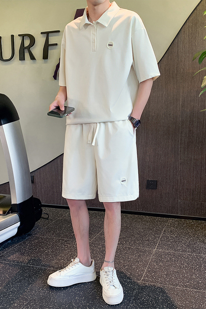 社会小伙夏季男士纯色套装短袖短裤时尚潮牌两件套C208-8883-P88,男装牛仔裤,电商C208