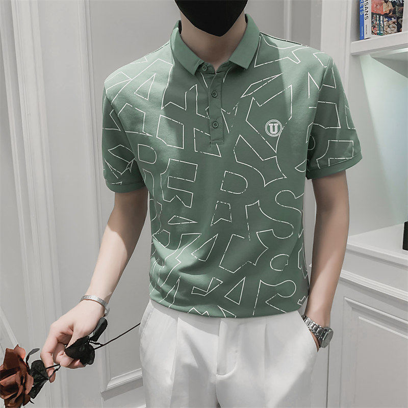 社会小伙夏季短袖印花翻领Polo衫青年流行薄款t恤男C203-5218-P48,男装T恤,电商C208