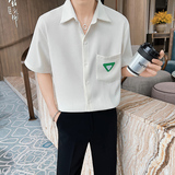 2026夏季男士新款短袖衬衫社会小伙纯色格子潮牌半袖上衣8819-P58，男装T恤，电商C208