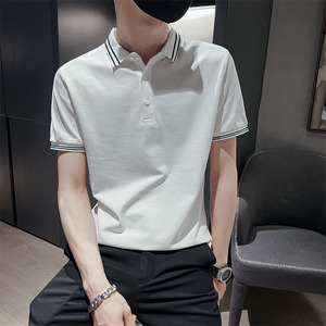 社会小伙夏季男士翻领Polo衫时尚百搭纯色修身T恤C203-8804-P58图片