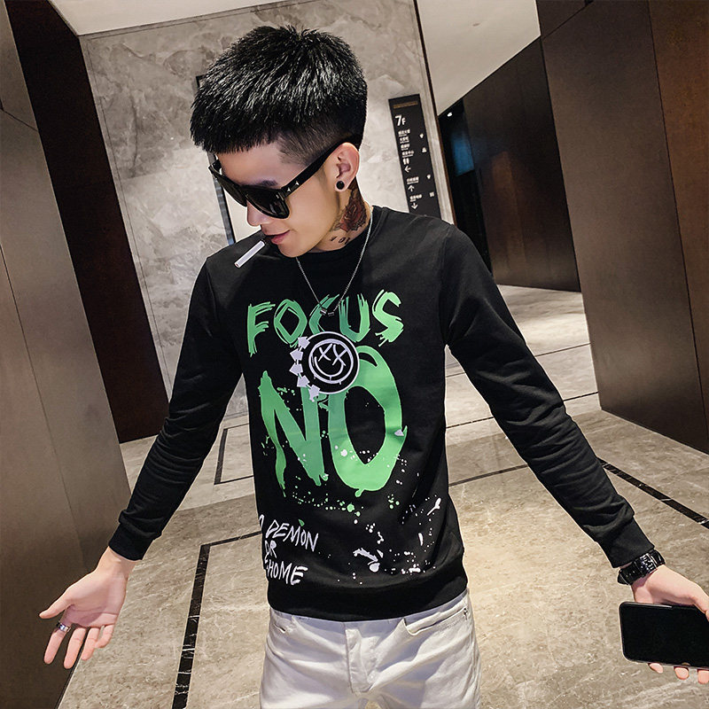 精神小伙春秋季男士印花卫衣时尚潮牌休闲打底针织衫5065-P45控68，男装T恤，电商C208