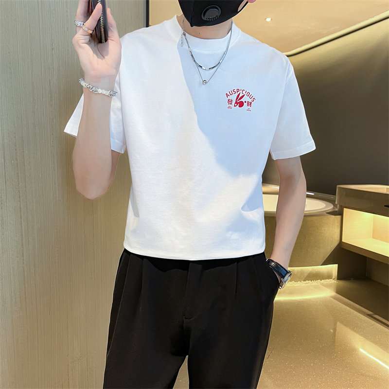 精神小伙夏季短袖t恤时尚潮流圆领体恤男黑色打底衫C203-8857-P38,男装T恤,电商C208
