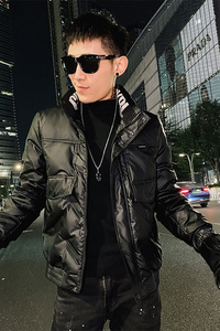 社会小伙冬季立领白鸭绒外套水洗皮羽绒服C203-5110R-特P158控228图片