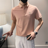 精神小伙夏季翻领纯色短袖Polo衫虎头绣花修身T恤男C203-8816-P58，男装Polo衫，电商C208