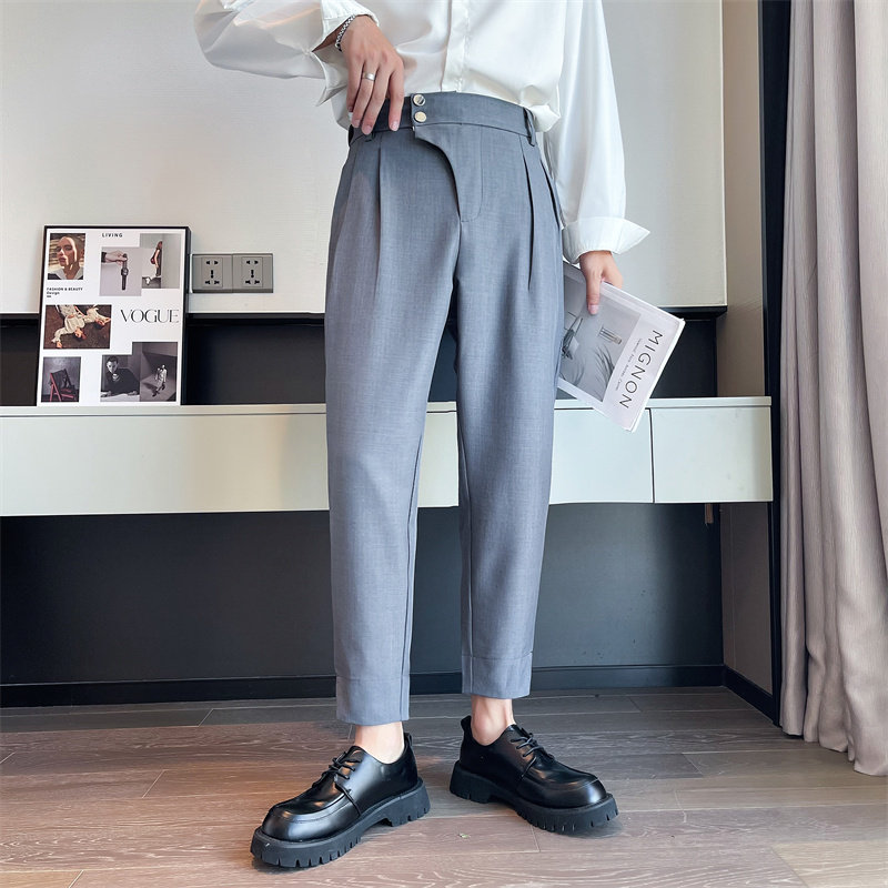 2025秋季男生灰色直筒小西裤时尚潮流纯色休闲裤C203-6707-P58，男装西裤，电商C208