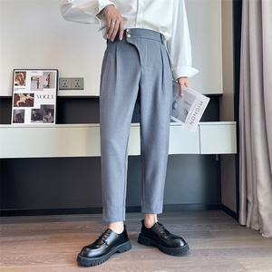2025秋季男生灰色直筒小西裤时尚潮流纯色休闲裤C203-6707-P58，男装西裤，电商C208