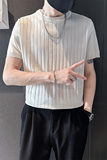 2025夏季新款男士圆领针织衫白色短袖t恤条纹体恤C203-8870-特P48，男装T恤，电商C208