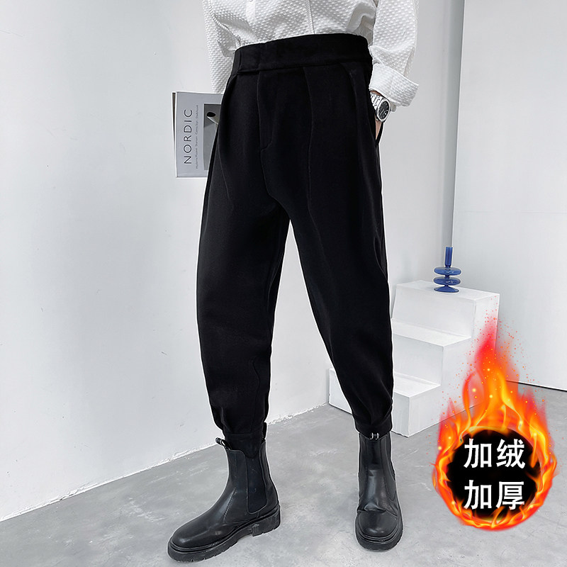 轻熟风抖音魔术贴腰哈伦裤马丁靴裤子男6671P50加厚P68控98图片