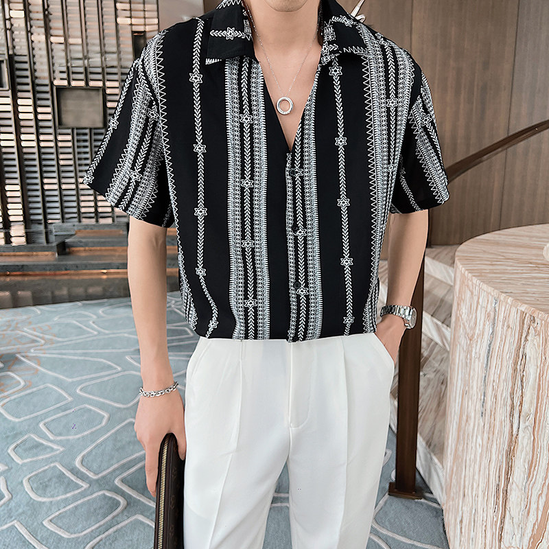 男士夏季薄款短袖上衣轻熟风高品质抖音直播花衬衣C203-8810-P58，男装T恤，电商C208