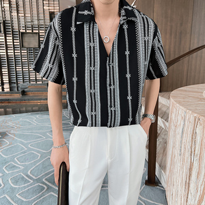 男士夏季薄款短袖上衣轻熟风高品质抖音直播花衬衣C203-8810-P58，男装T恤，电商C208