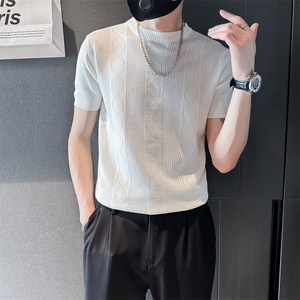 社会小伙夏季圆领t恤男士短袖冰丝体恤纯色针织衫C203-8869-特P48图片