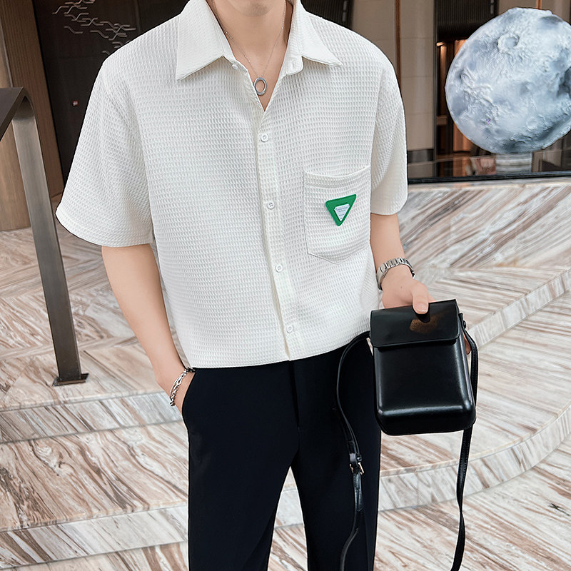 轻熟风青年男士夏季社会小伙衬衫抖音直播高品质短袖上衣8819，男装T恤，电商C208