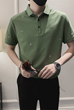 社会小伙夏季男士绣花短袖Polo衫翻领休闲纯色上衣C203-8815-P58，男装T恤，电商C208