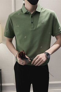 社会小伙夏季男士绣花短袖Polo衫翻领休闲纯色上衣C203-8815-P58图片