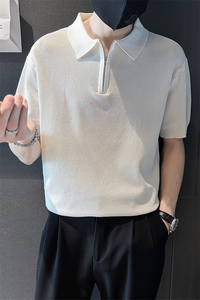 精神小伙夏季男士短袖t恤纯色polo衫翻领白色针织衫C203-8867-P58图片