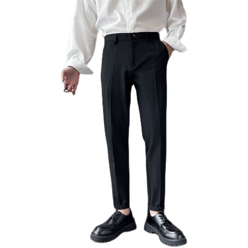 社会小伙男士纯色修身小西裤春夏季薄款黑色休闲裤C203-6709-P58,男装西裤,电商C208