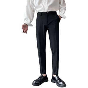 社会小伙男士纯色修身小西裤春夏季薄款黑色休闲裤C203-6709-P58图片