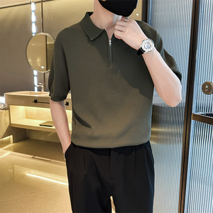 社会小伙夏季男士短袖t恤纯色polo衫翻领半袖针织衫C203-8867-P58图片